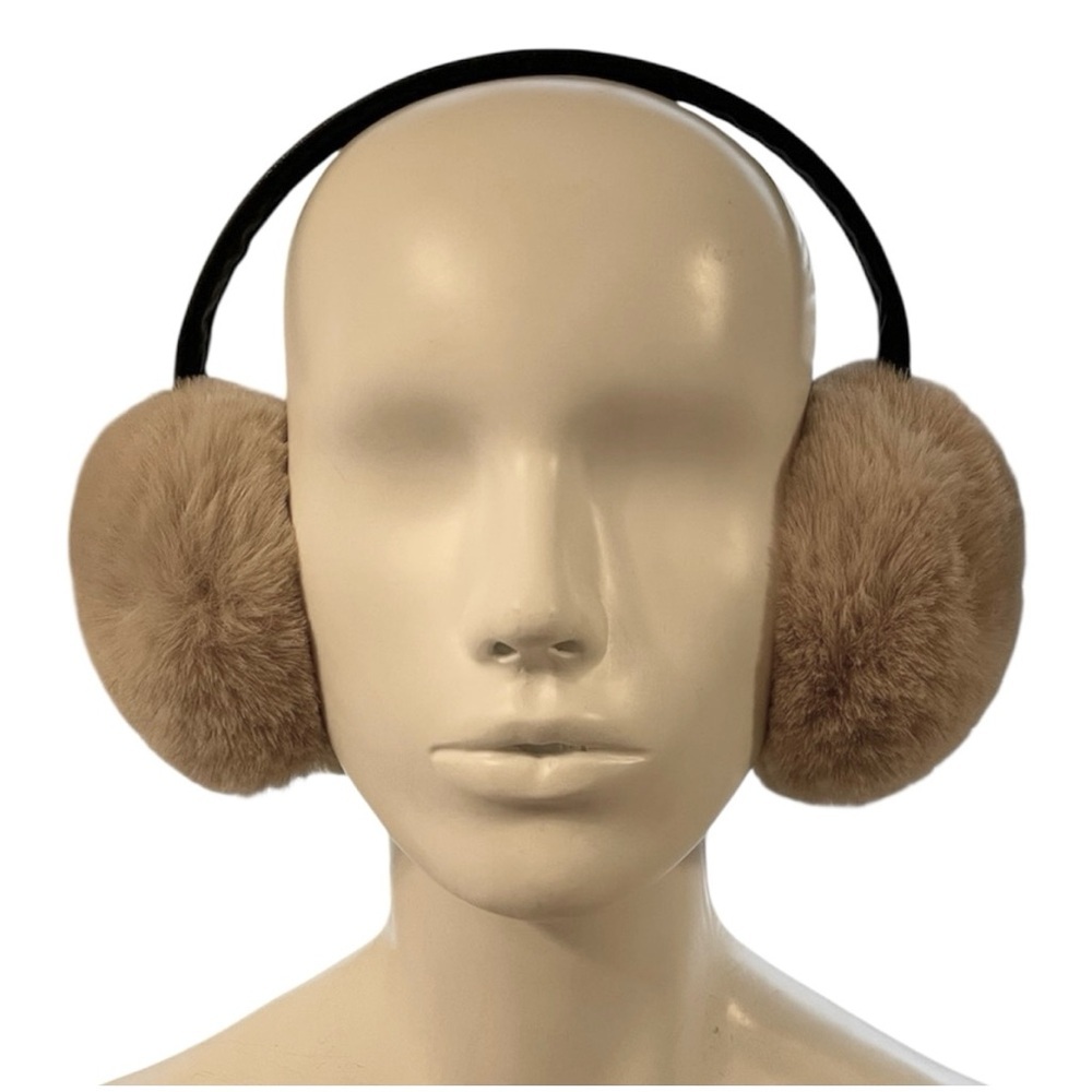 Cozy light brown earmuffs with leather accents. EUC.